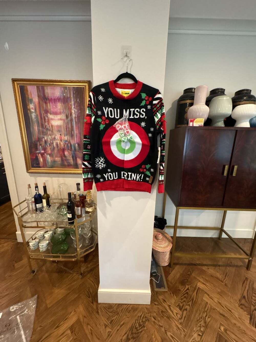 Tipsy Elves Men's You Miss You Drink Drinking Game Ugly Christmas Sweater M NEW